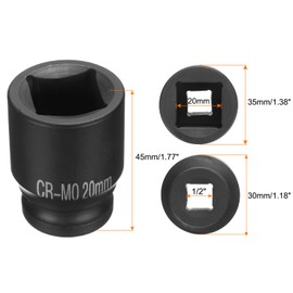 HARFINGTON 2pcs 4 Point Square Socket 1/2" Drive 20mm Metric Square Impact Socket CR-MO Blackening Standard Wheel Sockets Pneumatic Socket Tool for Auto Repair Mechanical Maintenance Home Use