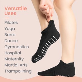 Ata Pack of 3 Pilates socks for yoga, martial arts, fitness, Zumba, dance, non-slip, full toe, sports, unisex with grip, EU 39-46, 40-45