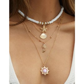 Nackiy Handmade Sea Shell Necklace Choker For Women Summer Adjustable Natural Shell Collar Necklace (4 Layer(Gold))
