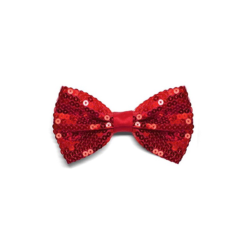 Adjustable 12cm red sequin bow tie in neat display box.