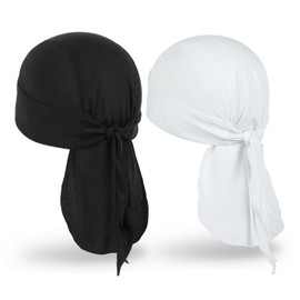 MELASA Cooling Durag Bandana Cap Hat Absorbs Sweat Headscarf Underhelmet Breathable Bicycle Headgear Running Hat Headscarf Men Cycling Motorcycling, Black & white