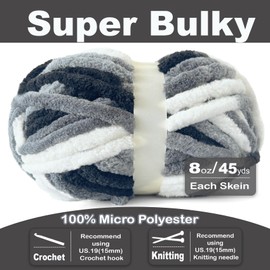 FREEASYFAR Chunky Chenille Yarn for Crocheting - Bulky Fluffy Yarn for Knitting -100% Polyester -Size 6-45 yds/8.8 oz Each Skein-Hand Knitting Blanket DIY (Grey Marble, 3 Pack)