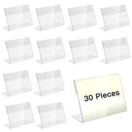 Doafoce Pack of 30 Acrylic Label Holders, 9 x 6.5 cm, Acrylic Price Tags, Table Stand, Roof Shape Holder, Business Card Display for Office, Shop and Supermarket