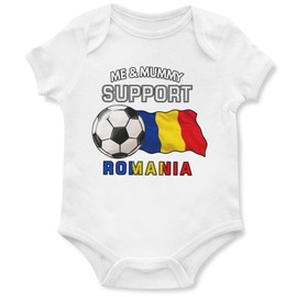 Me & Mummy Support Romania Babygrow Baby Boy Girl Romanian Football Fan European Babies Vest, 0-3 Months, White