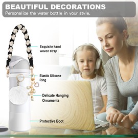 Airboat Silicone Boot Set Accessories for Owala Water Bottle 24 oz, Including Handle Strap Protective Sleeve Plush Ball Keychains for FreeSip, Twist, and Flip Stainless Steel Water Bottles(White)