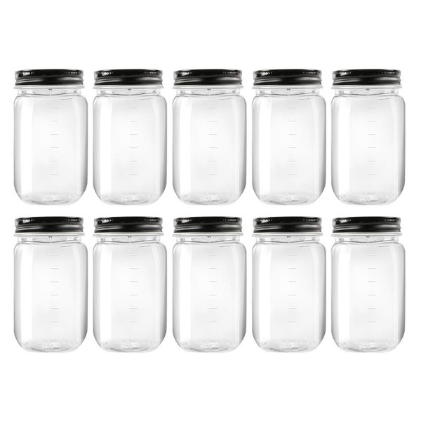 novelinks 16 Ounce Clear Plastic Jars with Black Lids -