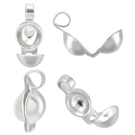 Beebeecraft 1 Box 20Pcs Bead Tips 925 Sterling Silver Knot Covers Fold Over Clamshell Crimp End Caps Connector for Beading Jewelry Making DIY Supplies