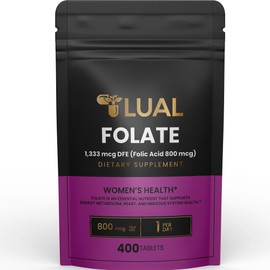 LUAL Folate Supplement for Women Pregnancy | Acido Folico para Mujer Embarazada Folate Dietary Supplement 1,333 mcg DFE (Folic Acid 800 mcg) 400 Count