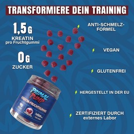 Monohydrated Creatine Gummies 4.5g - Creatine for Performance and Power - Sugar Free, Vegan and Gluten Free Raspberry