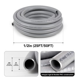 Elecoman 1/2in 25ft Liquid-Tight Conduit Kit, Flexible Non-Metallic Conduit with 5 Straight & 3 90-Degree Connectors