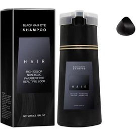 Hair Dye Shampoo, 3 in 1 Instant Hair Dye Shampoo, Champú colorante natural para cubrir canas, for All Hair Types，200ml (Negro)