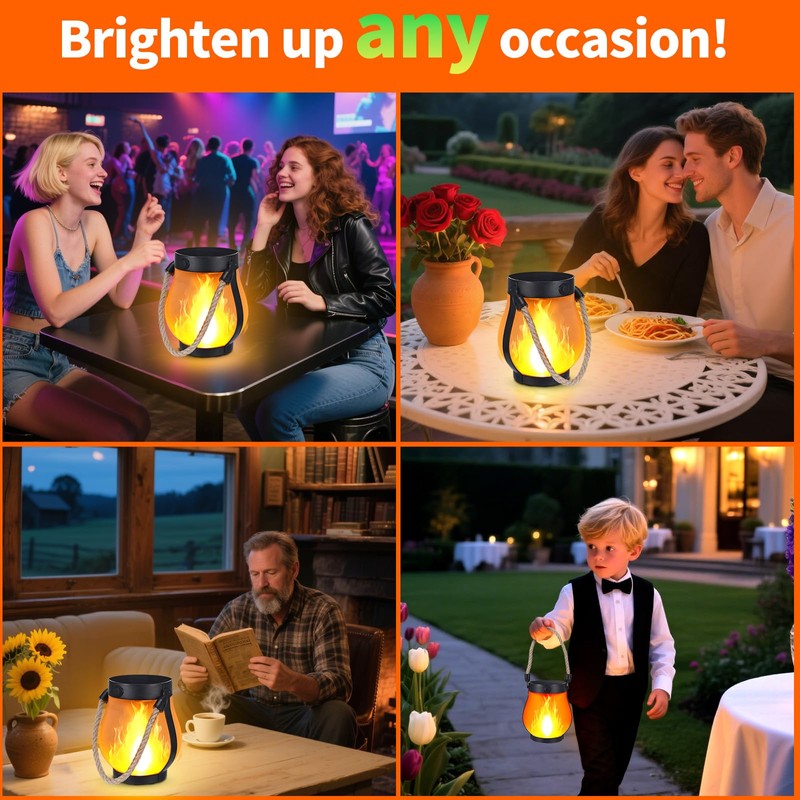 2 Pack Solar Flame Lantern Lights — Flickering Flame Hanging