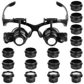 QWORK® Magnifying Glasses with Light and Headband - 8 Magnifications Interchangeable 2.5X, 4X, 6X, 8X, 10X, 15X, 20X, 25X for Precise Detail Work