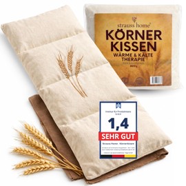 Strauss Home® Large Grain Cushion - Microwavable Heat Cushion Against Tension in the Neck, Shoulders and Back - Natural Wheat Grains - 20 x 50 cm (50 x 20 cm, Pack of 2)
