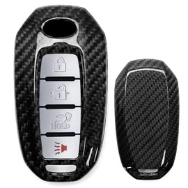 iJDMTOY Real/Genuine Gloss Black Carbon Fiber Key Fob Shell Cover, Compatible with Infiniti 2020-up Q50 Q60 QX50 QX55 QX60 4-Button Smart Key Fob
