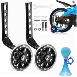 Bike Training Wheels, Flash Mute Wheel, Bicycle Stabiliser Mounted Kit, Kids Training Wheels Compatible 12 14 16 18 20 Inch Bikes, for Kids Boy Girls Bikes 1 Pair (Black)