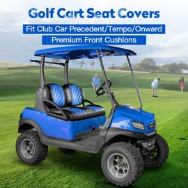 NOKINS Golf Cart Seat Covers Fit for Precedent/Tempo/Onward Premium Front Seat Cushion, Golf Cart Vinyl Diamond Seat Covers, Soft/Scratch-Resistant/No Stapler Needed (Blue&Black)