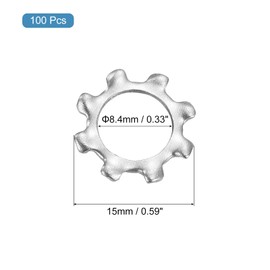 sourcing map M8 100Pcs External Tooth Washers, 410 Stainless Steel Tooth Locking Ring Washers Quick Speed Star Nut Locking Fastener, Silver