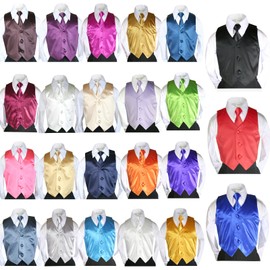 4pc Formal Baby Teen Boy Orange Vest Necktie Set Black Pants Suit S-14 (L:(12-18 months))