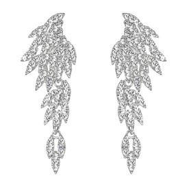 Clearine Clip-On Earrings Wedding Bridal Angel Wings Chandelier Long Drop Clip On Earrings for Women Clear Silver Tone, Crystal, No Gemstone