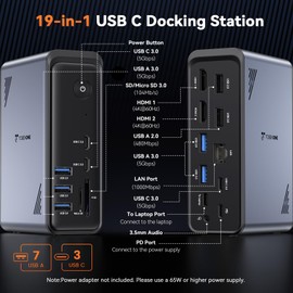 TobenONE 19-in-1 Laptop Docking Station Dual Monitor,10 USB C/A,2×4K HDMI