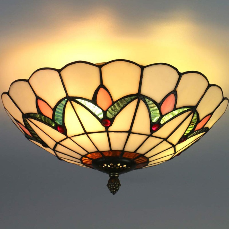 Skyweel Tiffany Style Ceiling Light Vintage Stained Glass Flush Mount
