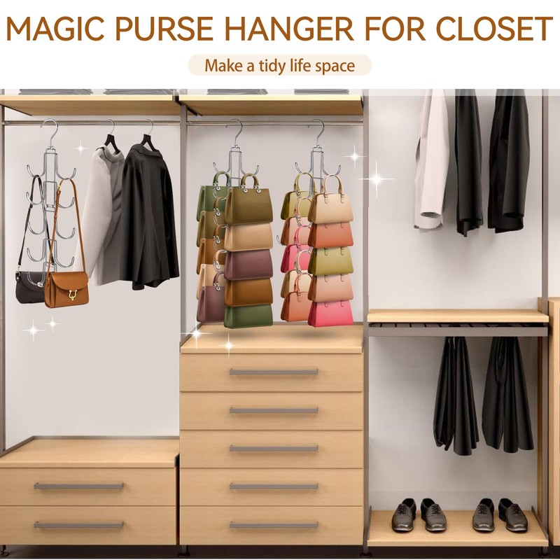 CharmBurst Handbag Organiser for Cupboard, Improved Handbag Hanger with 10