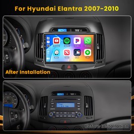 Hikity 9" Android Car Radio Touchscreen Car Stereo for Hyundai Elantra 2007 2008 2009 2010 with Wireless Carplay Android Auto 2+64G Mirror Link GPS WiFi Bluetooth SWC Backup Cam FM Mic
