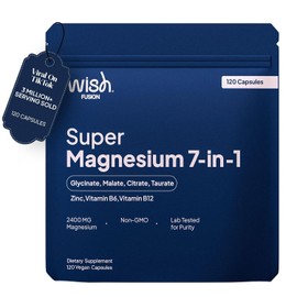 Magnesium Glycinate 7 in 1-2400mg Magnesium Supplements to Support Stress Relief, Sleep, Heart Health, Nerves, Muscles, and Metabolism* - with Magnesium Citrate, Malate, Taurate - 120 Capsules