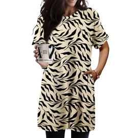 KISSMODA Womens Summer Tunic Tops for Leggings Short Sleeve Casual Long Shirts with Pockets