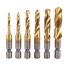 Teocpai 6pcs HSS Combination Drill and Tap Set 1/4 Inch Hex Shank Screw Tapping Bit Titanium Coated Tap Drill Bit M3 M4 M5 M6 M8 M10