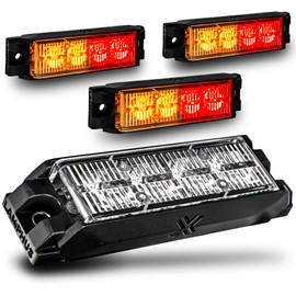 4pc NanoFlare 4" 4W Amber Red LED Surface Mount Police Grill Strobe Warning Lights [SAE Class 1] [Sync-able Modes] 12V Rectangle Grille Flashing Emergency Fire Lights for Firefighter Vehicle Trucks