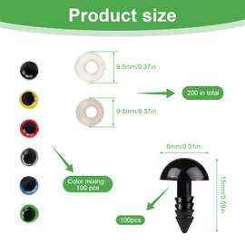 LINTRA Crochet Animal Eyes 200 Pieces 8mm Amigurumi Eyes 2 Styles Button Eyes for Crochet Animals, Doll Eyes Safety Eyes with Washers for Crochet Stuffed Toys