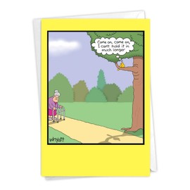 NobleWorks - 1 Hilarious All Occasions Blank Humor Greeting Card with 5 x 7 Inch Envelope - Funny Just Because Cartoon Bird for Men and Women (1 Card) - Hold It In C2450OCB