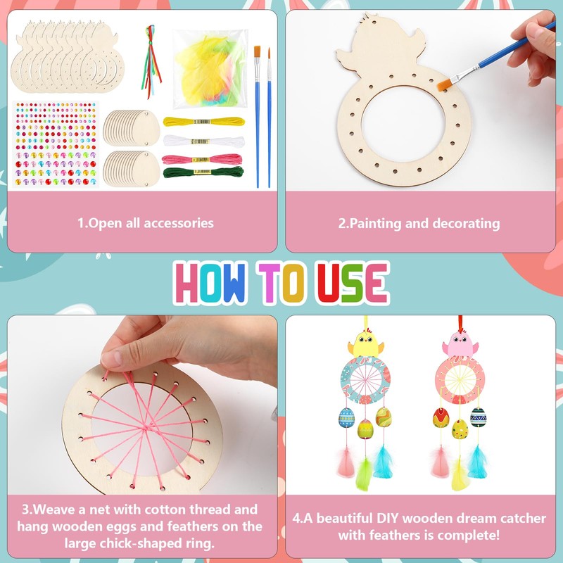 MWOOT 8 Pcs Wooden Easter Dream Catcher Craft Kits, DIY