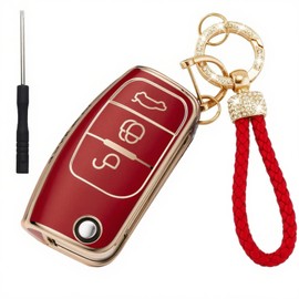 Asheyya Car Key Cover Cases Keychain for Ford 3, TPU Key Fob Cover Compatible with Focus Fiesta Galaxy Kuga C-Max S-Max Mondeo MK4 Focus (Red)
