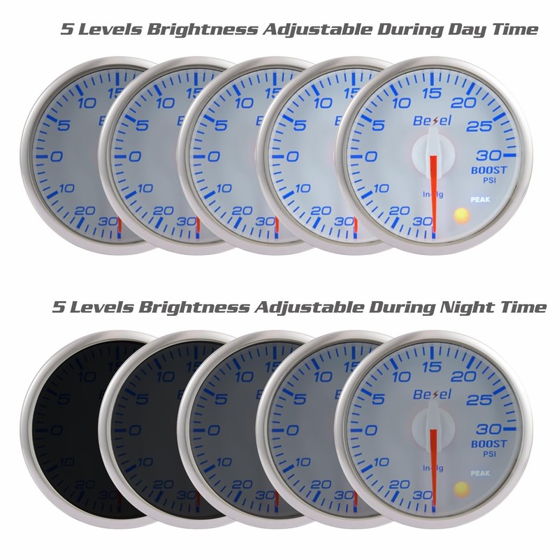 Bezel Boost Gauge Kit -30inHg~30Psi White Indash Brushless Series 2-1/16''