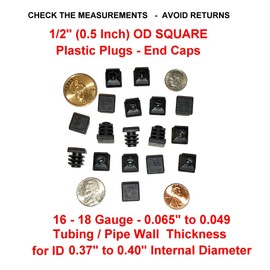 (Pack of 10) 1/2" OD Square End Caps (16-18 Ga - 0.37" - 0.40" ID Tube Covers || 0.50 Square Inch Sliding Inserts | Furniture Chair/Table Leg Caps | Fitness Eqpt End Caps | by SBD
