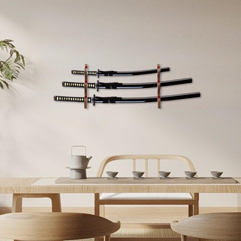 Suerhatcon 3-Tier Sword Stand Wall, Wooden Sword Holder Katana Wall