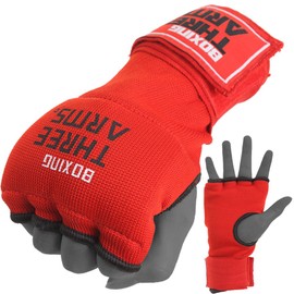 THREE ARMS Boxing Quick Vantage (L, XL, Red, Hand Circumference Size 8.3 - 9.8 inches (21 - 25 cm), Gel Absorbs Shocks, Easy to Put on and Take Off (Kickboxing/Martial Arts etc.), Fist Support, Wrist Support, Gloves, Three Arms