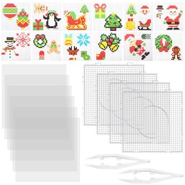 Suilung Christmas Fuse Beads Boards Kits 4 Pcs 5 mm Fuse Beads Pegboards, 12 Christmas Patterns, 2 Tweezers and 6 Ironing Paper Plastic Fuse Bead Boards Supplies for Christmas Craft Beads