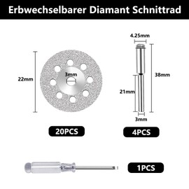 HARY 25 Pieces 22 mm Diamond Cutting Discs Metal for Dremel Rotary Tool Accessories Dremel Diamond Disc with 3 mm Mandrel and Phillips Screwdriver