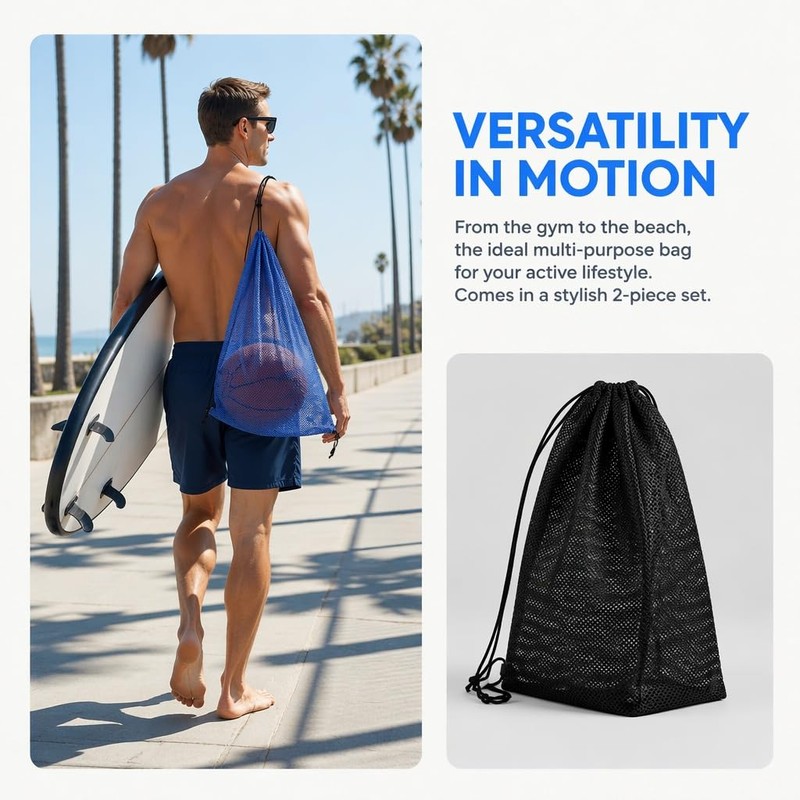 Rovelin 2Pcs Drawstring Bag for Sports Ball Net Bag Football
