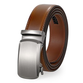 JASGOOD Men Leather Ratchet Belt with Adjustable Automatic Slide Buckle for Men Dress Suits, Brown