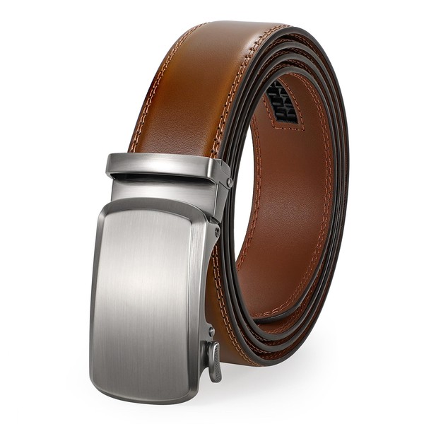 JASGOOD Men Leather Ratchet Belt with Adjustable Automatic Slide Buckle