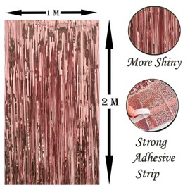 Metallic Tinsel Curtains Rose-Gold 1M x 2M Foil Flow Curtain Background Streamer Birthday Party Backdrop Wedding Holiday Christmas Graduation Decoration Pack of 1