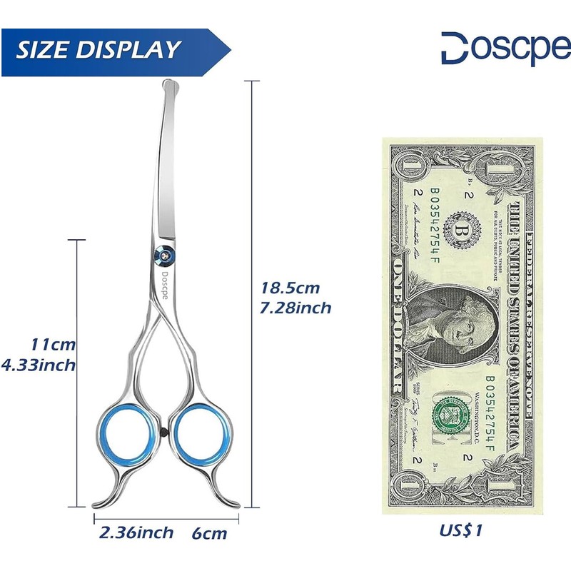 Doscpe Curved Dog Grooming Scissors 7.28 inches Round Tips Pet