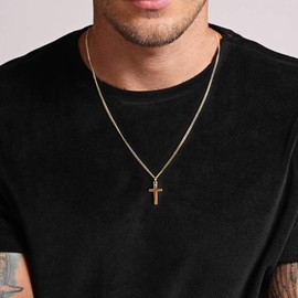 JAOSEL Cross Necklace for Boys 14k Gold Filled Stainless Steel Cross Necklace for Son Simple Plain Cross Pendant Necklace Jewelry Christmas Gift for Kids 20 Inches