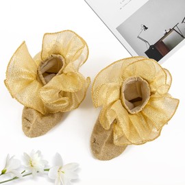 MKYSZLT White Girls Ruffle Socks Gold Shimmering Big Double Layer Lace Sock Ruffles Frilly Dress Socks for Baby Toddler Girl (US, Age, 8 Years, 10 Years, Baby Girls, Gold Glittery - 2 pairs)