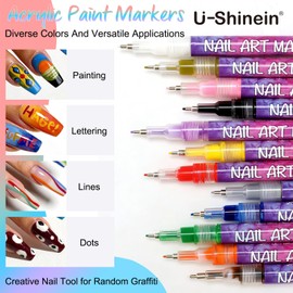 U-Shinein 2026 Colors Nail Art Pens Set, 3D Painted Drawing Nail Art Markers, Liner Graffiyi Quick Dry & Waterproof DIY Painting Pen, Doting Flower Letter Manicure Home Salon Tool 12 Pen
